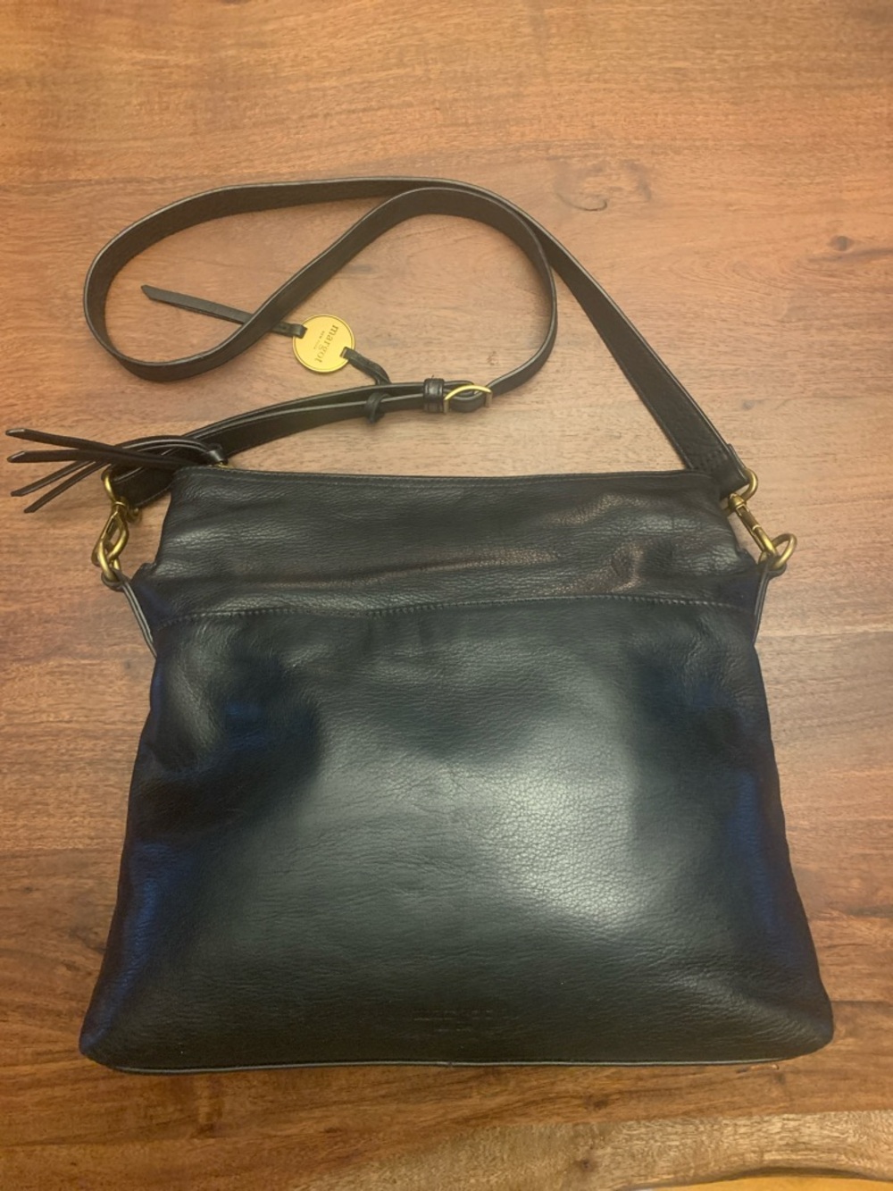 Margot New York Black Leather Crossbody Bag with Gold Hardware